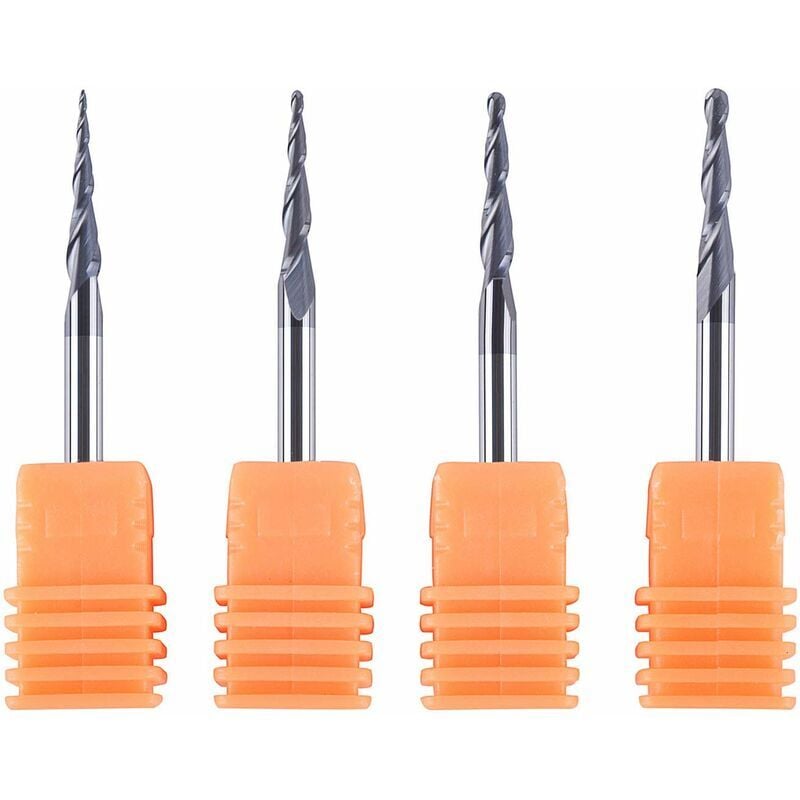 Lot de 4 fraises à bout conique en carbure cnc avec pointe R0,25 1,0 - Pour gravure