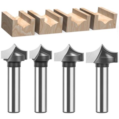 Lot de 4 Fraises à Point Rainuré - Diamètre de la Tige 8 mm, Embouts de Fraisage Arrondis pour Bois, Outil de Travail du Bois