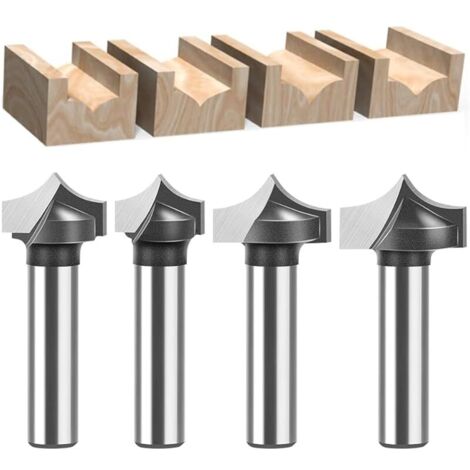Lot de 4 Fraises à Point Rainuré - Diamètre de la Tige 8 mm, Embouts de Fraisage Arrondis pour Bois, Outil de Travail du Bois