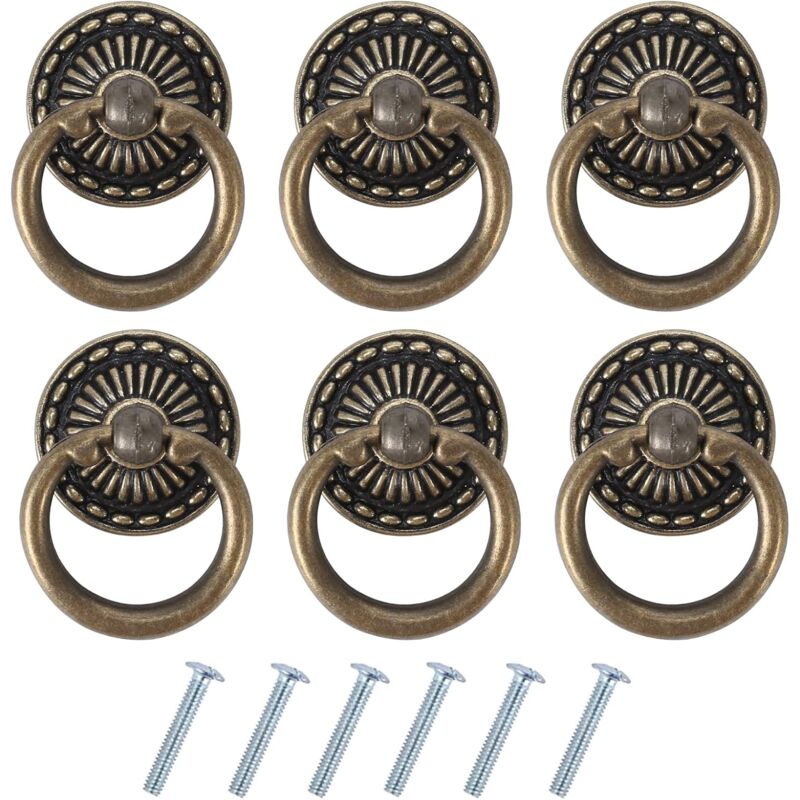 6PCS Poignee de Meuble Vintage Poignées de Tiroir Antique Poignée de Porte en Bronze pour Meuble Armoire Commode Porte Placard