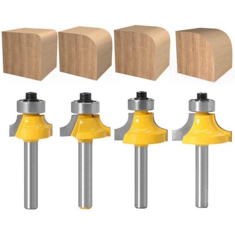 Lot de 4 Fraises Rondes à Bords Arrondis Avec Tige de 6 mm, Fraises à Défoncer en Carbure Avec Roulement Pour le Travail du Bois - RWOutillage