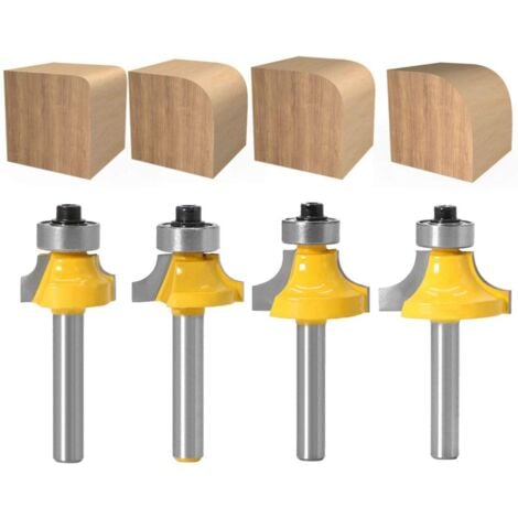 DENUOTOP Lot de 4 Fraises Rondes à Bords Arrondis Avec Tige de 6 mm, Fraises à Défoncer en Carbure Avec Roulement Pour le Travail du Bois - RWOutillage Accessoire et consommables pour outillage