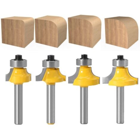 DENUOTOP Lot de 4 Fraises Rondes à Bords Arrondis Avec Tige de 6 mm, Fraises à Défoncer en Carbure Avec Roulement Pour le Travail du Bois - RWOutillage Accessoire et consommables pour outillage