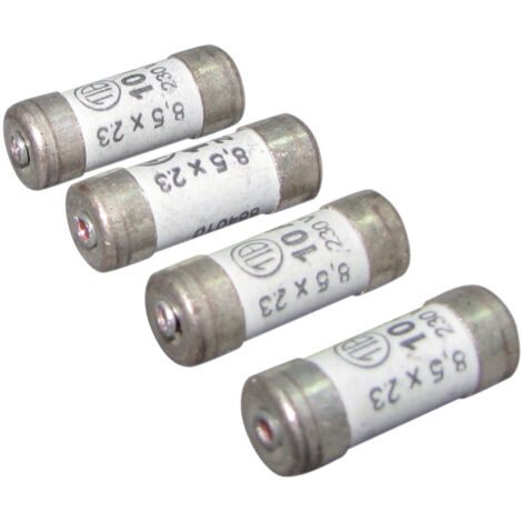 Lot de 4 fusibles céramique à voyant 8.5x23mm, 10A, 230V - Tibelec