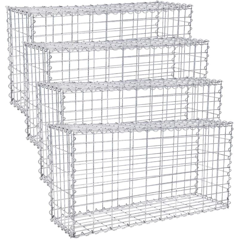 Lot de 4 Gabions pour Pierre Songmics GGB453 - 100 x 50 x 30cm - Clôture gabion - Argent - Cage en métal - Panier à pierre - Décoration de jardin