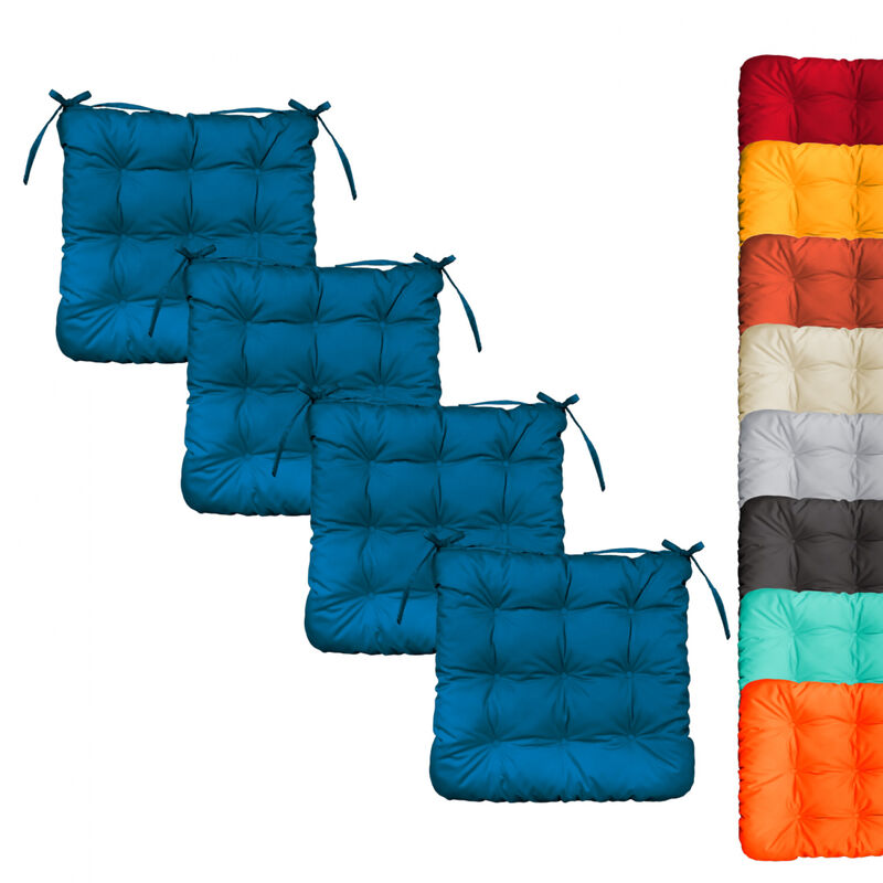 Linxor - Lot de 4 galettes, coussins carrés capitonnés pour chaise - Bleu azur