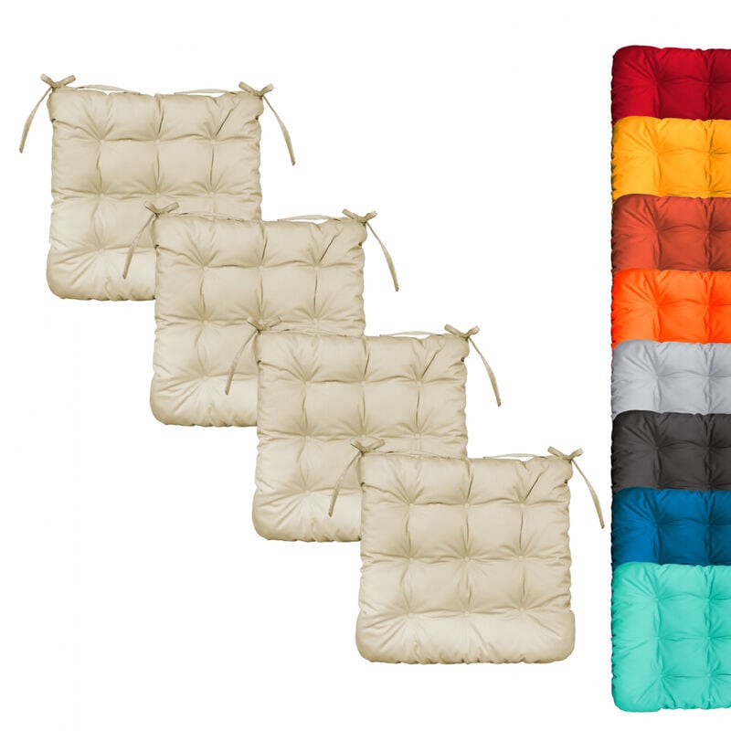Linxor - Lot de 4 galettes, coussins carrés capitonnés pour chaise - Beige