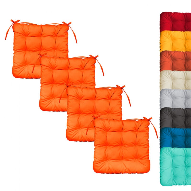 Linxor - Lot de 4 galettes, coussins carrés capitonnés pour chaise - Orange