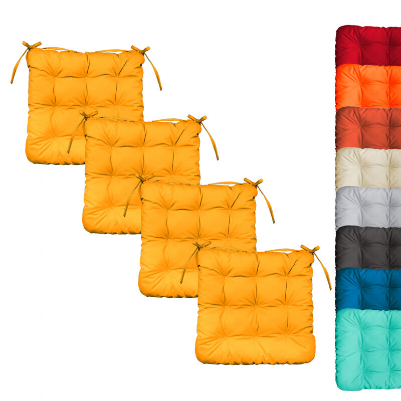 Linxor - Lot de 4 galettes, coussins carrés capitonnés pour chaise - Jaune