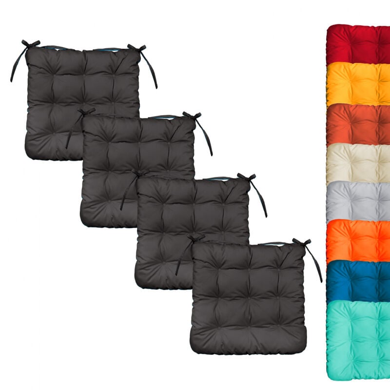 Linxor - Lot de 4 galettes, coussins carrés capitonnés pour chaise - Gris foncé