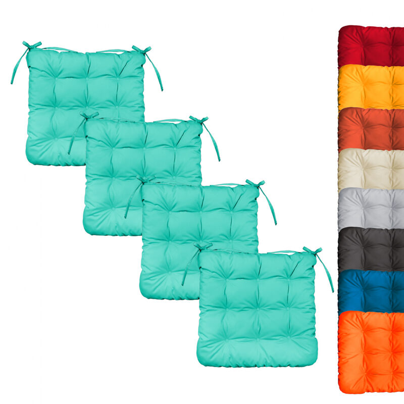 Linxor - Lot de 4 galettes, coussins carrés capitonnés pour chaise - Bleu turquoise