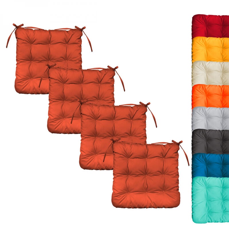 Linxor - Lot de 4 galettes, coussins carrés capitonnés pour chaise - Terracotta