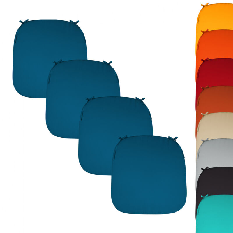 Linxor - Lot de 4 galettes, coussins déhoussables pour chaise - Bleu azur