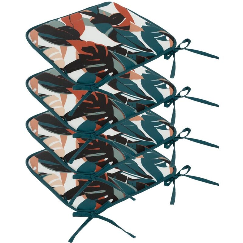 Atmosphera - Lot de 4 Galettes de chaise Bleu canard & Terracotta 38 x 38 cm extérieur ou intérieur