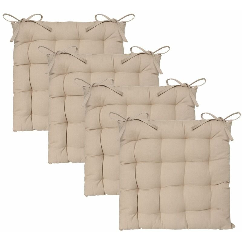 Atmosphera - Lot de 4 Galettes de chaise en Coton Beige 38 x 38 cm