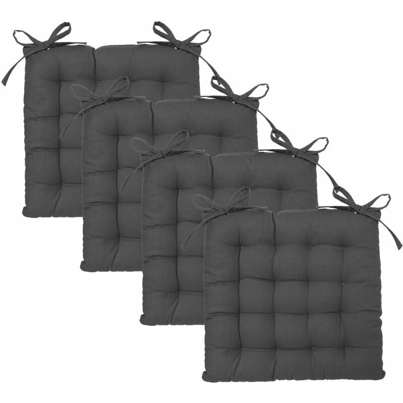 Lot de 4 Galettes de chaise en Coton Gris foncé 38 x 38 cm - Atmosphera