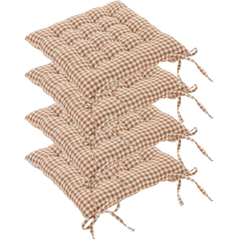 Lot de 4 Galettes de chaise en Coton Vichy Ivoire et Terracotta 38 x 38 cm - Atmosphera