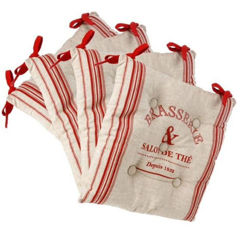 Lot de 4 galettes de chaises rembourrées avec attaches en lin rouge, confort et élégance pour votre mobilier