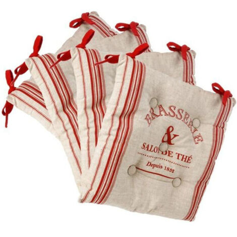Lot de 4 galettes de chaises rembourrées avec attaches en lin rouge, confort et élégance pour votre mobilier