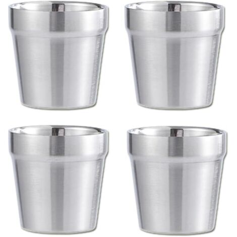 Lot de 4 gobelets empilables en acier inoxydable, 300 ml, à double paroi, isolés, pour les voyages, le plein air et le camping (argenté).