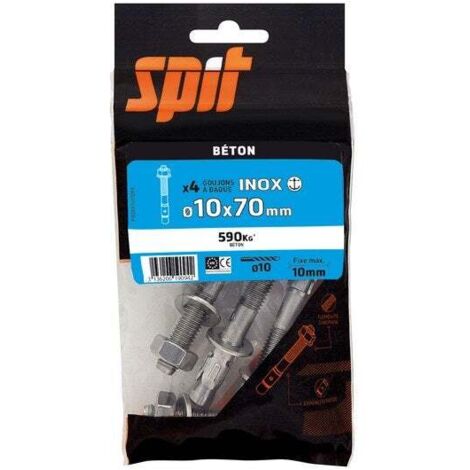 Lot de 4 goujons a bague acier SPIT, Diam.10 x L.70 mm