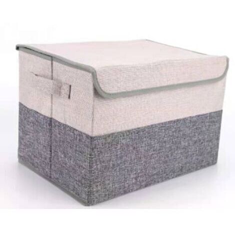 Lot de 4 grandes boîtes de rangement pliables avec couvercle, panier de rangement en tissu avec poignées pratiques, tissu doux en forme de cube – Gris + beige
