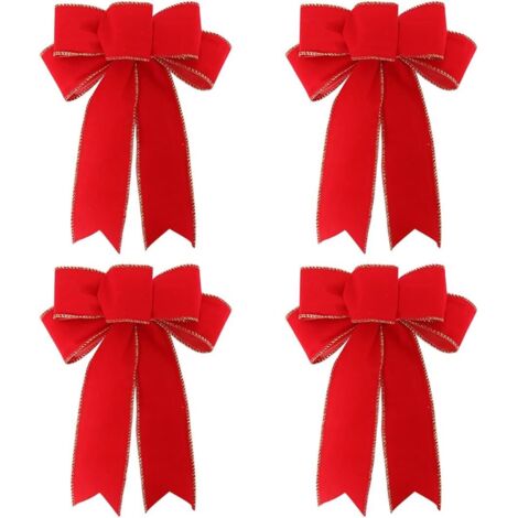 Lot de 4 grandes couronnes décoratives en velours rouge pour porte d'entrée et cheminée