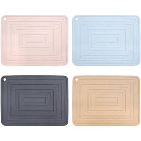 Lot de 4 grands dessous de plat en silicone/tapis isolants thermiques, 29 x 22,8 cm, antidérapants et résistants à la chaleur, pour la cuisine (abricot + bleu clair + gris + beige)