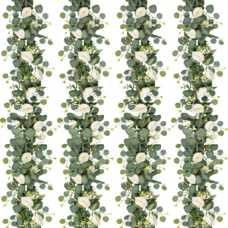Lot de 4 guirlandes de fleurs artificielles, guirlandes de vigne de roses de mariage, guirlande d'eucalyptus, suspendue décoration de fête, Champagne