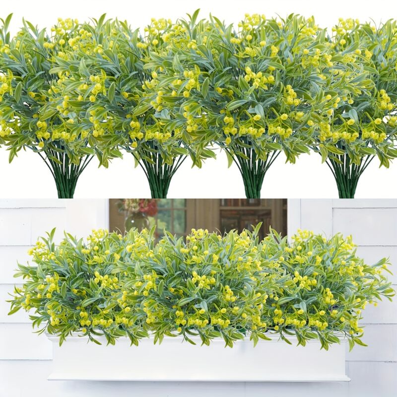 Lot de 4 plants artificiels de gypsophile d'extérieur, décoration de patio et de maison, adaptés aux jardins et aux vérandas, jaunes