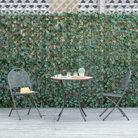 Lot de 4 Haies Artificielles de Lierre Extensible. Feuilles Murale Brise-vue en Polyester Osier. 200 x 100 cm. Vert