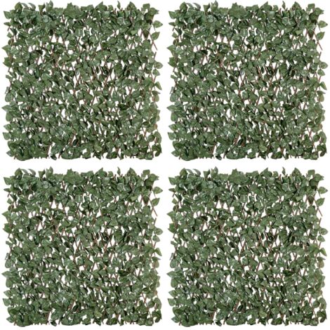 Lot de 4 Haies Artificielles de Lierre Extensible, Feuilles Murale Brise-vue en Polyester Osier, 200 x 100 cm, Vert