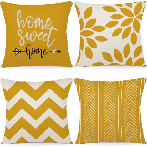 Lot de 4 Housse Coussin 40x40cm, Lin, Fermeture Invisible, Décoration Intérieur Extérieur