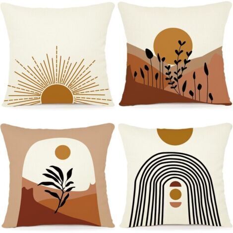 Lot de 4 Housse Coussin 45x45 Florale Peinture à l'aquarelle Housses de Coussin Décoratives en Coton Lin Taie Oreiller de Canapé Housse De Coussincarré pour Lit Voiture De La Maison Canapé
