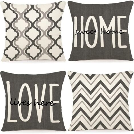 Lot de 4 Housse Coussin 45x45  Housses de Coussin Canapé Coussins Décoratifs Motif Géométrique Lot de Coussin Canapé en Lin pour Canapé Salon Chambre taie Oreiller d'Extérieur 45 x 45