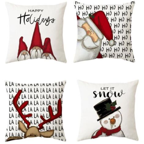Lot de 4 Housse Coussin Noel 45x45  Housse de Coussin Deco Noel Coton et Lin Décoratif Taie d'oreiller   pour Chambre, Nanapé, Chaise, Lit Decoration Noel