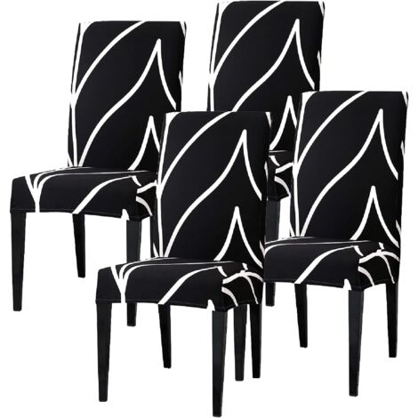 Lot de 4 Housse de Chaise de Salle à Manger Extensible Couverture de Chaise Univers Revêtement de Chaise Antidérapant pour Maison Hôtel Décor de Restaurant Noir Courbe
