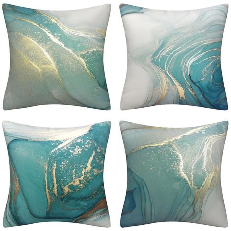 lot De 4 Housse De Coussin 45x45cm, Taie D'oreiller Dcoratif Canap En Coton Et Lin Pour Canap Lit Chambre Chaise Jardin-vagues Bleues