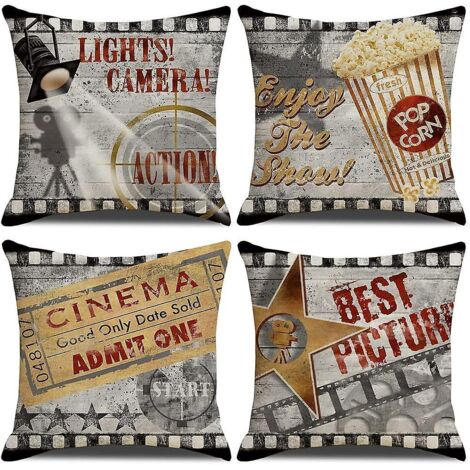 lot De 4 Housse De Coussin 45x45cm, Thme Film Taie D'oreiller Dcoratif Canap En Coton Et Lin Pour Canap Lit Chambre Chaise Jardin