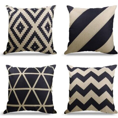 Lot de 4 Housse de Coussin Canapé Taie d'oreiller Decoration Canapé Housses de Coussin en Lin d'extérieur Housse de Coussin Décoration pour Chambre, canapé, Lit,Jardin (Black-beige, 45x45cm)