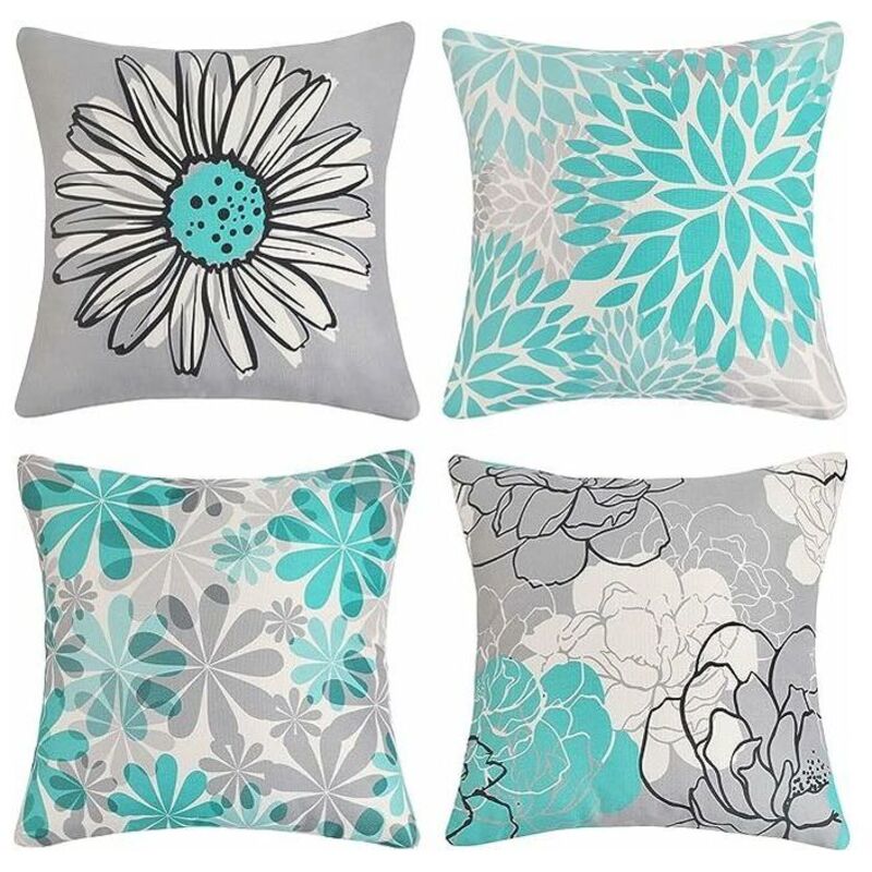 Debuns – Lot de 4 housses de coussin en lin synthétique 100 % polyester – Imperméables – 45 x 45 cm – Décoration pour salon, chambre, jardin