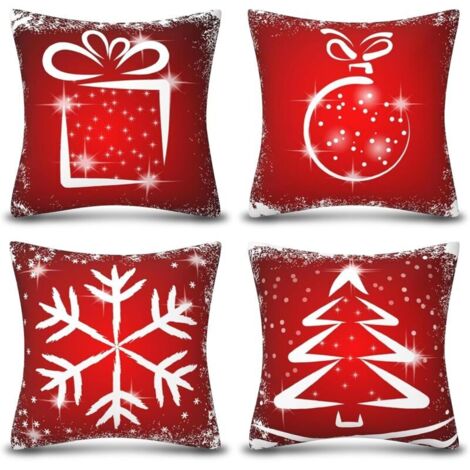 Lot de 4 Housse de Coussin Noel, 45 x 45 cm Housse de Coussin Noël Rouge, Taie Oreiller de Noël, Housse de Coussin Décoration Noël, pour Canapé Lit Chaise Joyeux Noël Maison Décoration