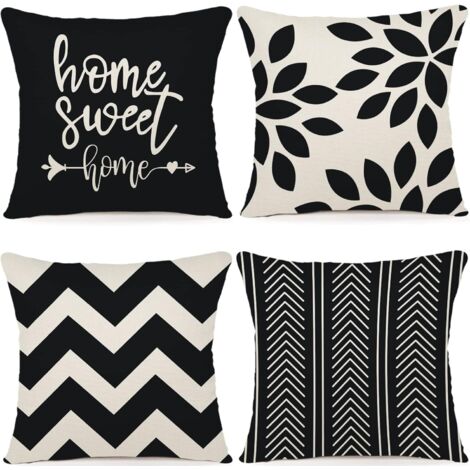 Lot de 4 Housses Coussin 40x40cm, Lin, Fermeture Invisible, Décoration Salon, Jardin