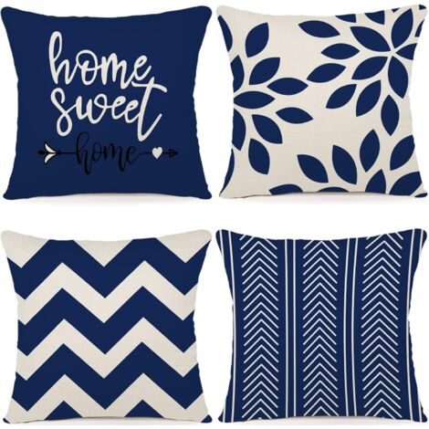 Lot de 4 Housses Coussin 40x40cm, Lin, Fermeture Invisible, Décoration Salon, Jardin