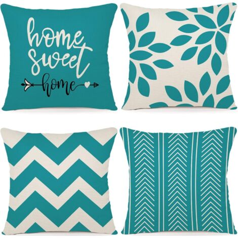 Lot de 4 Housses Coussin 45x45cm, Lin, Fermeture Invisible, Décoration Salon, Jardin