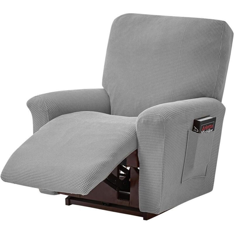 Lot de 4 Housses de Canape Extensibles-pour Fauteuil Inclinable de Relaxation et de Massage, Elasthanne,Dotees de Jacquard, Gris Clair - Lablanc
