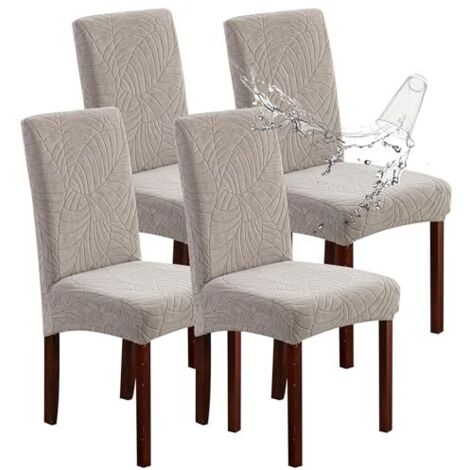 Lot de 4 Housses de Chaise Extensibles imperméables pour Salle à Manger, Cuisine, chaises Parsons (Feuilles, Gris Chaud)