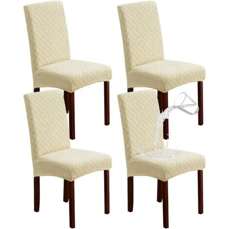 Lot de 4 Housses de Chaise Imperméables – Housses Amovibles Extensibles Blanc Cassé