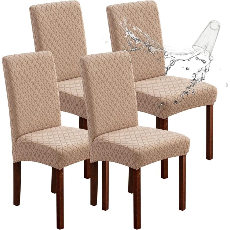 Lot de 4 Housses de Chaise Imperméables – Housses Amovibles pour Chaises de Salle à Manger, Protection pour Cuisine et Salle à Manger,kaki