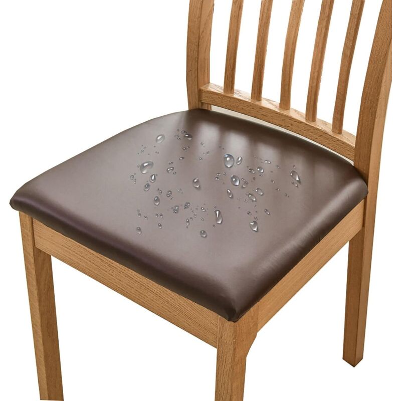 Lot de 4 housses de chaise imperméables, housses de siège extensibles amovibles en cuir PU pour salle à manger - Lot de 4 - Marron